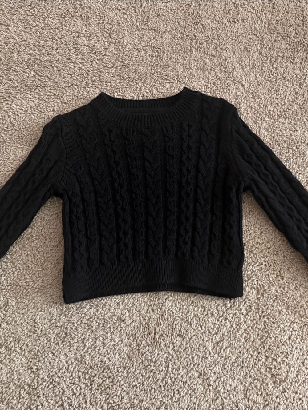 cupcakes & cashmere Black Cropped Cable Crewneck Sweater